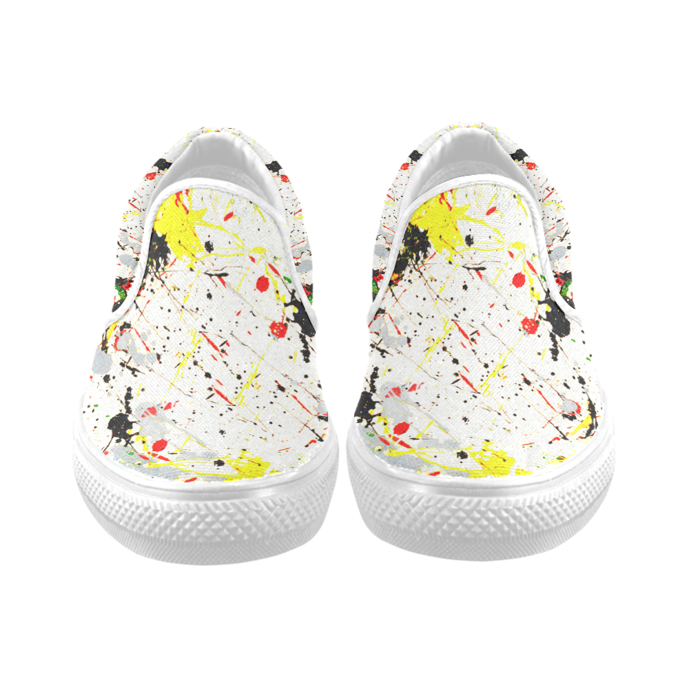 Yellow & Black Paint Splatter Men's Unusual Slip-on Canvas Shoes (Model 019)