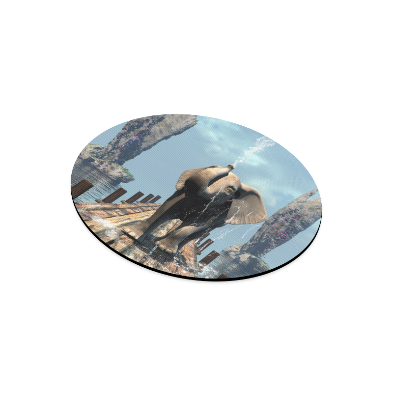 Elephant on a jetty Round Mousepad