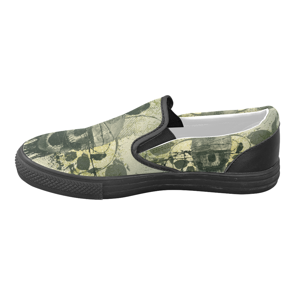 Skull with crow Women's Unusual Slip-on Canvas Shoes (Model 019)