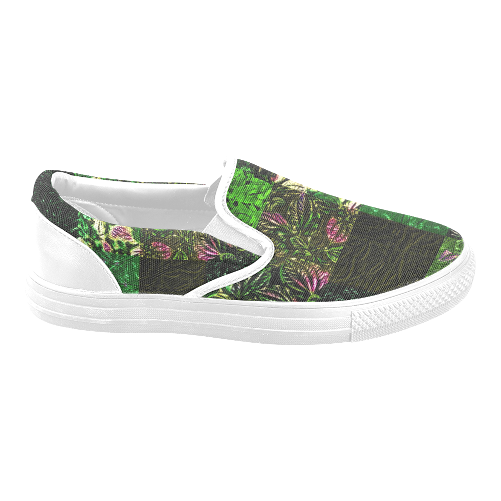 Foliage Patchwork #1 - Jera Nour Women's Unusual Slip-on Canvas Shoes (Model 019)