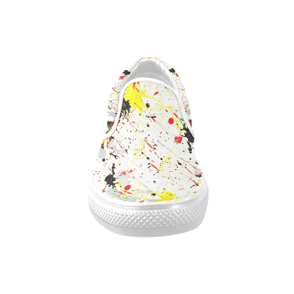 Yellow & Black Paint Splatter Women's Unusual Slip-on Canvas Shoes (Model 019)