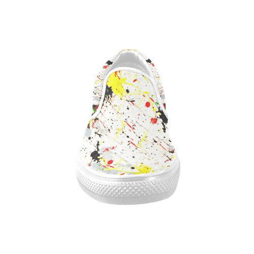 Yellow & Black Paint Splatter Women's Unusual Slip-on Canvas Shoes (Model 019)