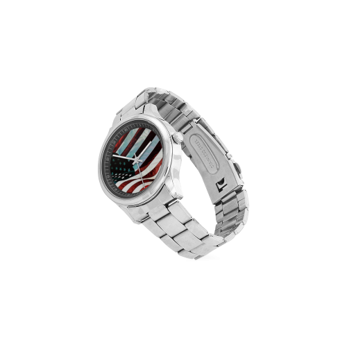A abstract waving usa flag Men's Stainless Steel Watch(Model 104)