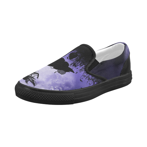A beautiful fairy dancing on a mushroom silhouette Women's Slip-on Canvas Shoes (Model 019)