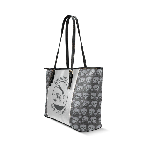 RESPECT LIFE SKULLS Leather Tote Bag/Small (Model 1640)