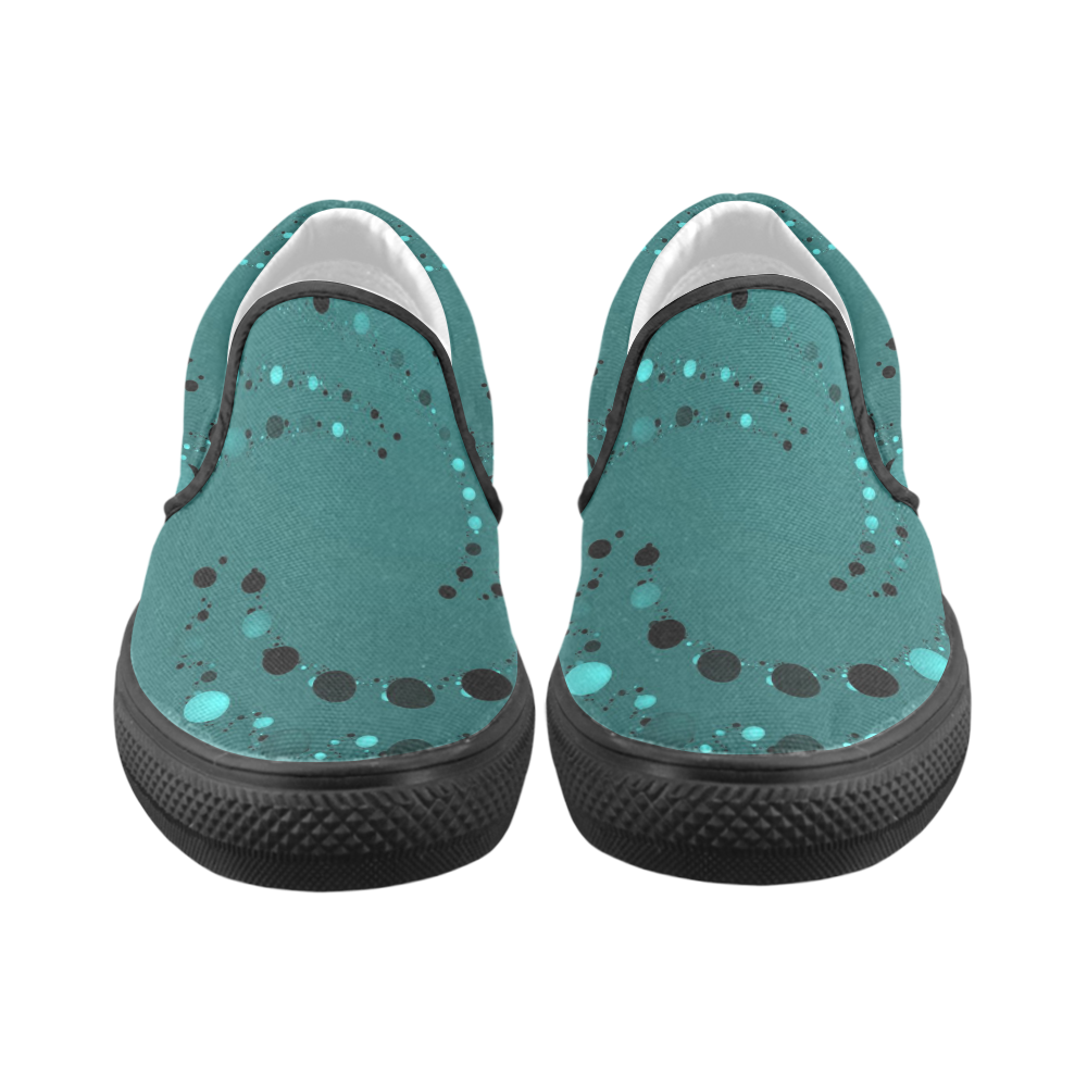 teal and black dots Men's Unusual Slip-on Canvas Shoes (Model 019)