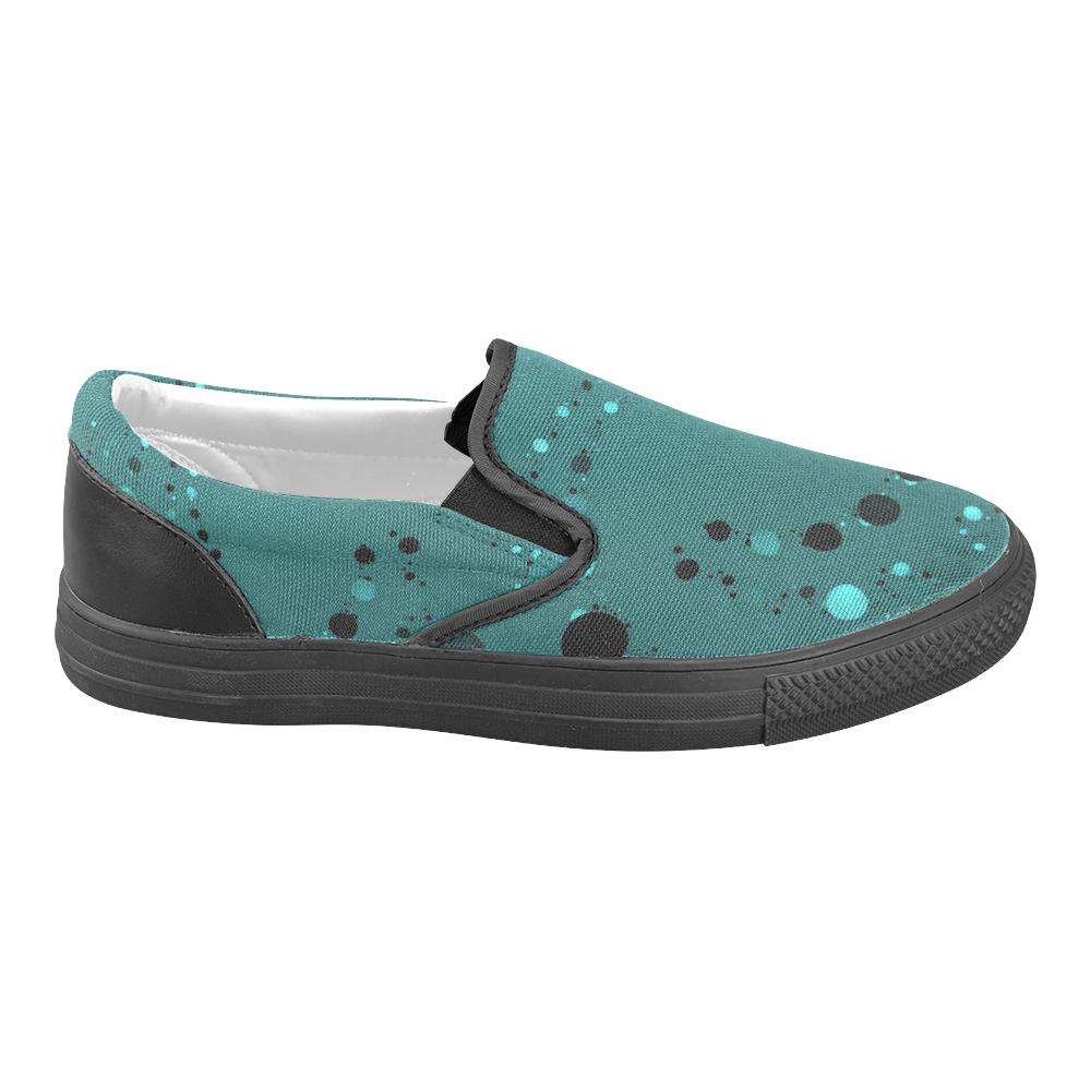 teal and black dots Men's Unusual Slip-on Canvas Shoes (Model 019)