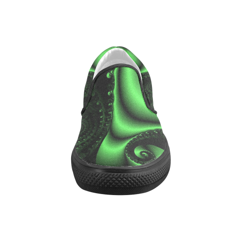green and black fractal Men's Unusual Slip-on Canvas Shoes (Model 019)