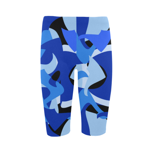 A201 Abstract Shades of Blue and Black Hestia Cropped Leggings (Model L03)