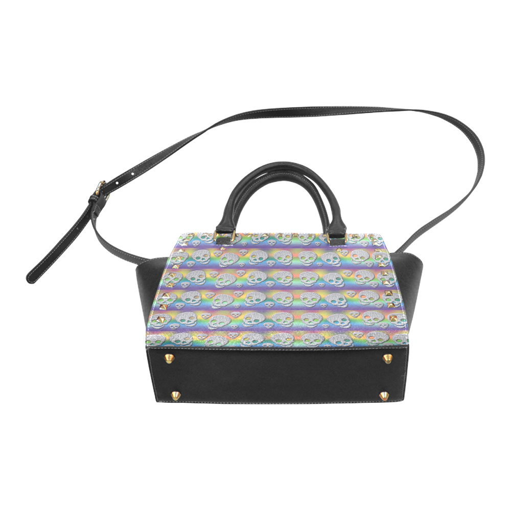 SKULLS MULTICOLOR Rivet Shoulder Handbag (Model 1645)