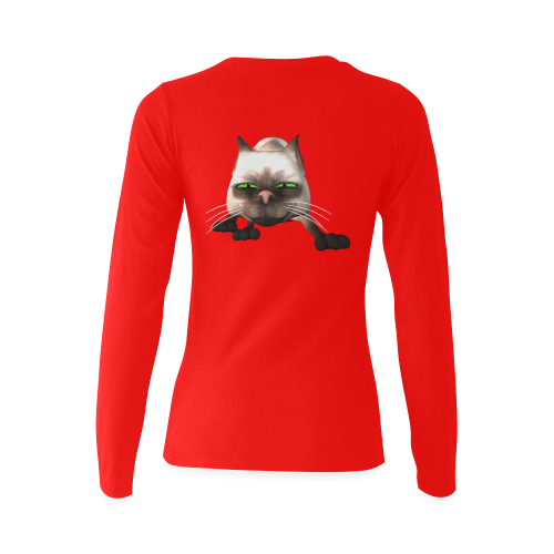 Funny cat Sunny Women's T-shirt (long-sleeve) (Model T07)