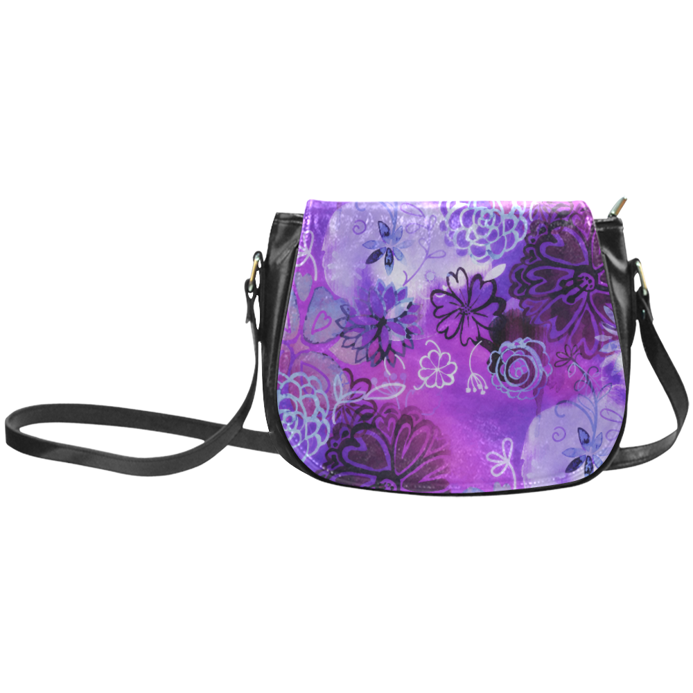Urban Purple Flowers Classic Saddle Bag/Large (Model 1648)