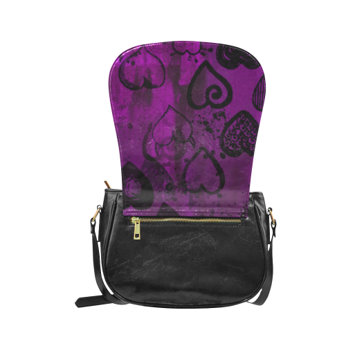 Grunge Purple Hearts Classic Saddle Bag/Large (Model 1648)
