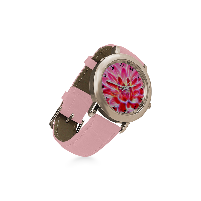 Pink Chrysanthemum Topaz Women's Rose Gold Leather Strap Watch(Model 201)