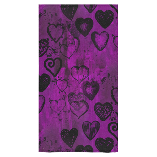 Grunge Purple Hearts Bath Towel 30"x56"