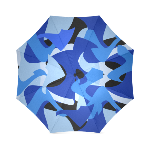 A201 Abstract Shades of Blue and Black Foldable Umbrella (Model U01)