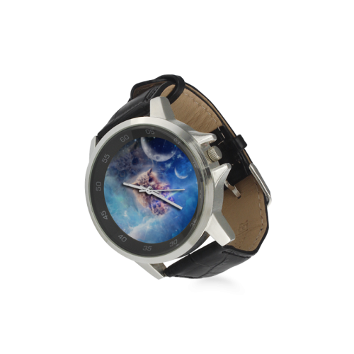 Owl in the universe Unisex Stainless Steel Leather Strap Watch(Model 202)