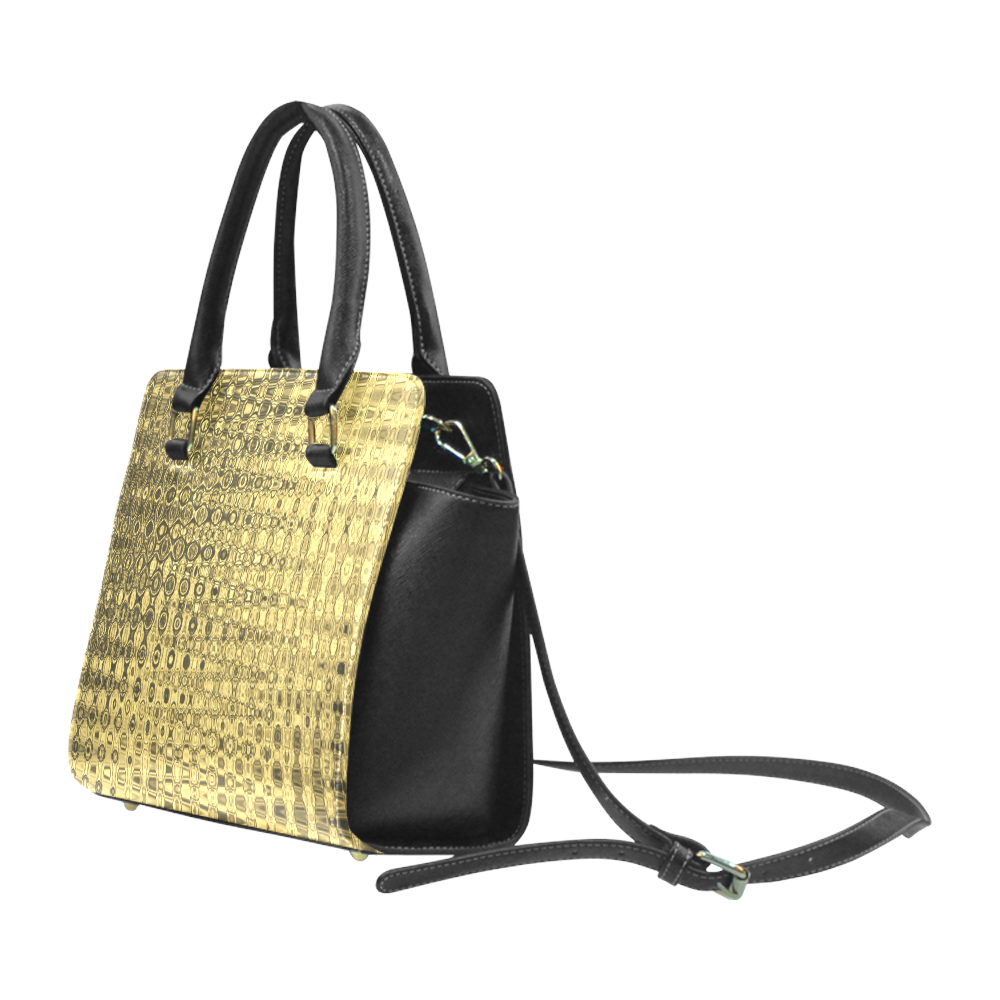 GOLD LUXURY TEXTURE Rivet Shoulder Handbag (Model 1645)