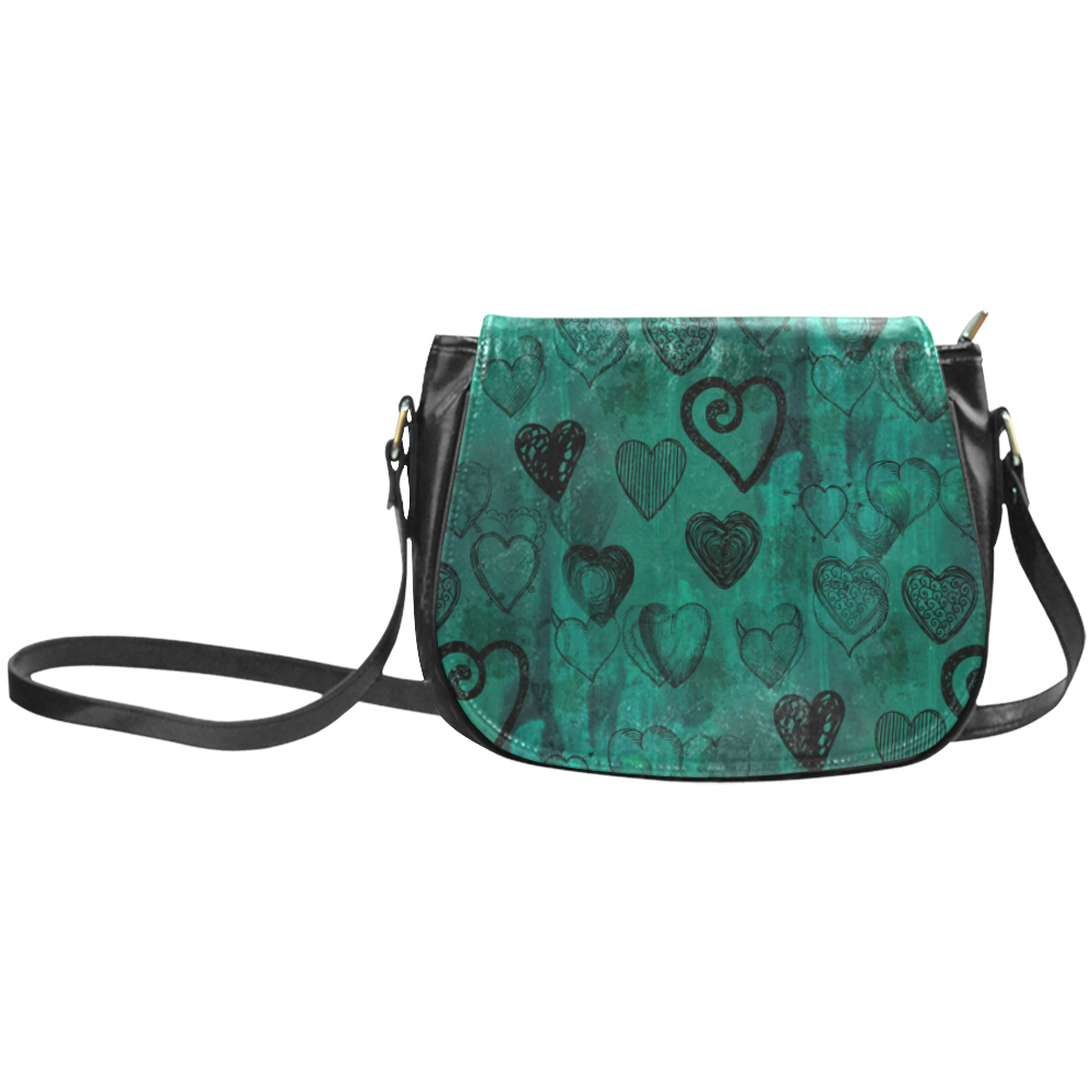 Turquoise Hearts Classic Saddle Bag/Large (Model 1648)