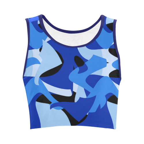 A201 Abstract Shades of Blue and Black Women's Crop Top (Model T42)