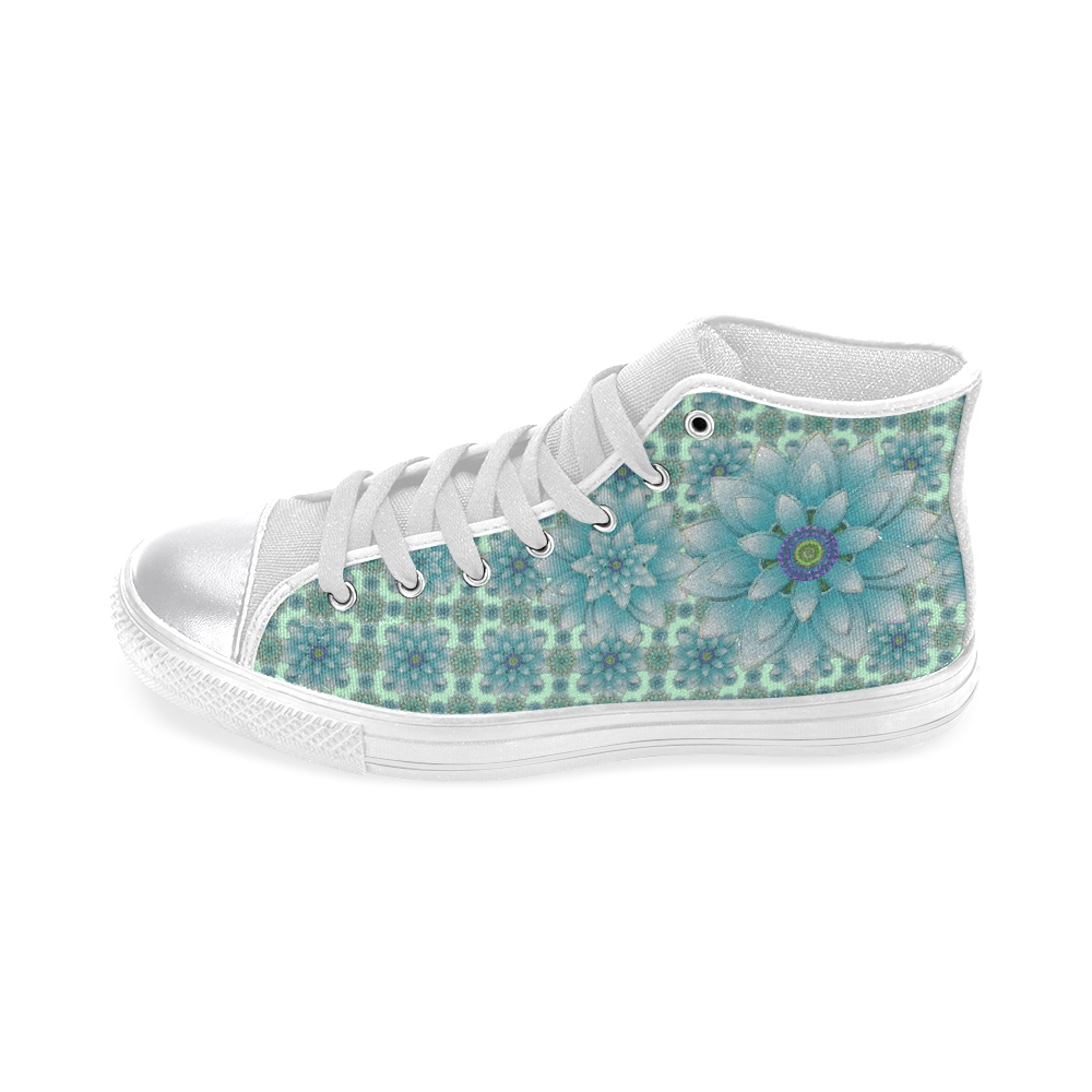Turquoise Lotus Women's Classic High Top Canvas Shoes (Model 017)