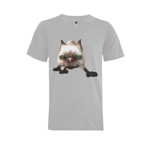 Funny cat Men's V-Neck T-shirt  Big Size(USA Size) (Model T10)