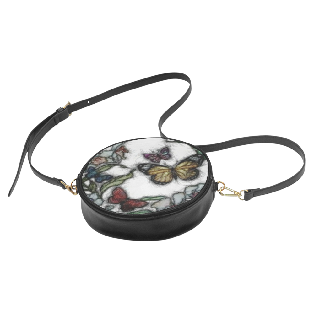 Butterflies and Flowers Round Sling Bag (Model 1647)
