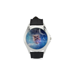 Owl in the universe Women's Classic Leather Strap Watch(Model 203)