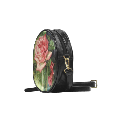 Vintage Vase and Pink Roses Round Sling Bag (Model 1647)