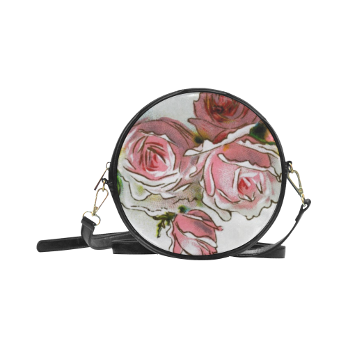 Vintage Pink Rose Floral Round Sling Bag (Model 1647)
