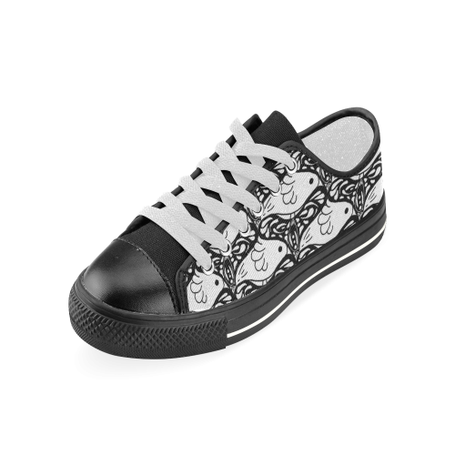 Bird Butterfly Tessellation in Black and White Women's Classic Canvas Shoes (Model 018)