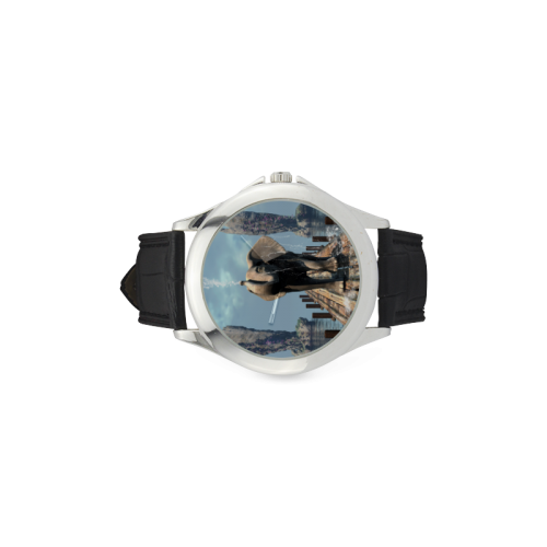 Elephant on a jetty Women's Classic Leather Strap Watch(Model 203)