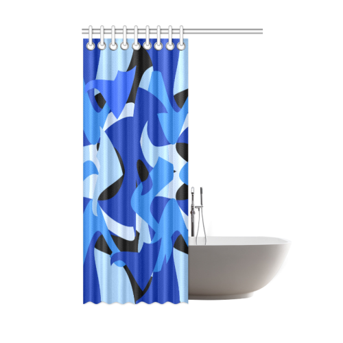 A201 Abstract Shades of Blue and Black Shower Curtain 48"x72"