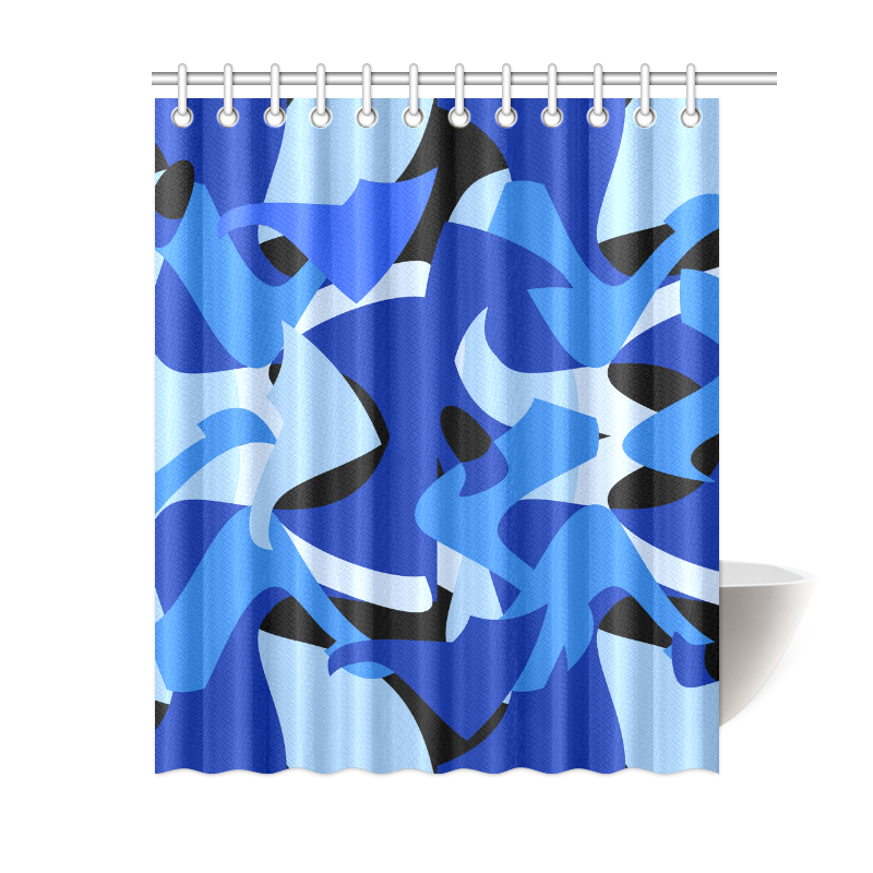 A201 Abstract Shades of Blue and Black Shower Curtain 60"x72"