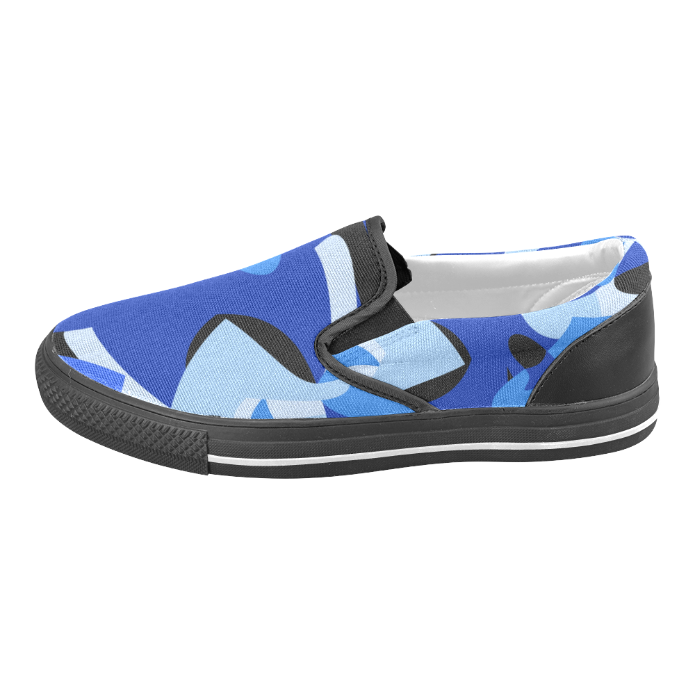 A201 Abstract Shades of Blue and Black Men's Unusual Slip-on Canvas Shoes (Model 019)