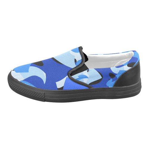 A201 Abstract Shades of Blue and Black Men's Slip-on Canvas Shoes (Model 019)