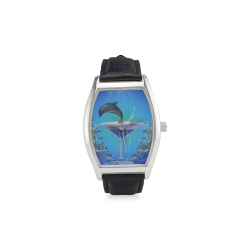 Cute dolphin Barrel Style Leather Strap Watch(Model 207)