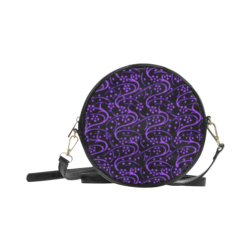 Vintage Swirl Floral Purple Black Round Sling Bag (Model 1647)