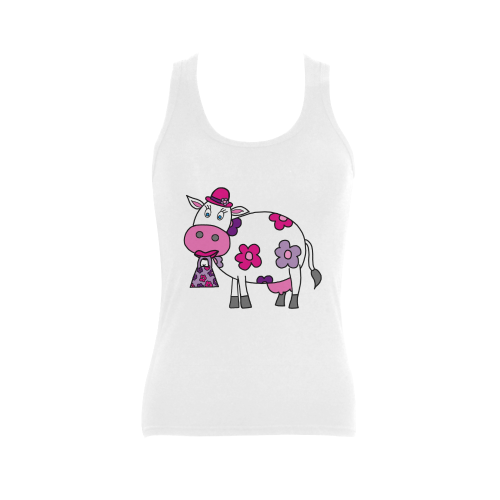 Pink Daisy Cow Women's Shoulder-Free Tank Top (Model T35)