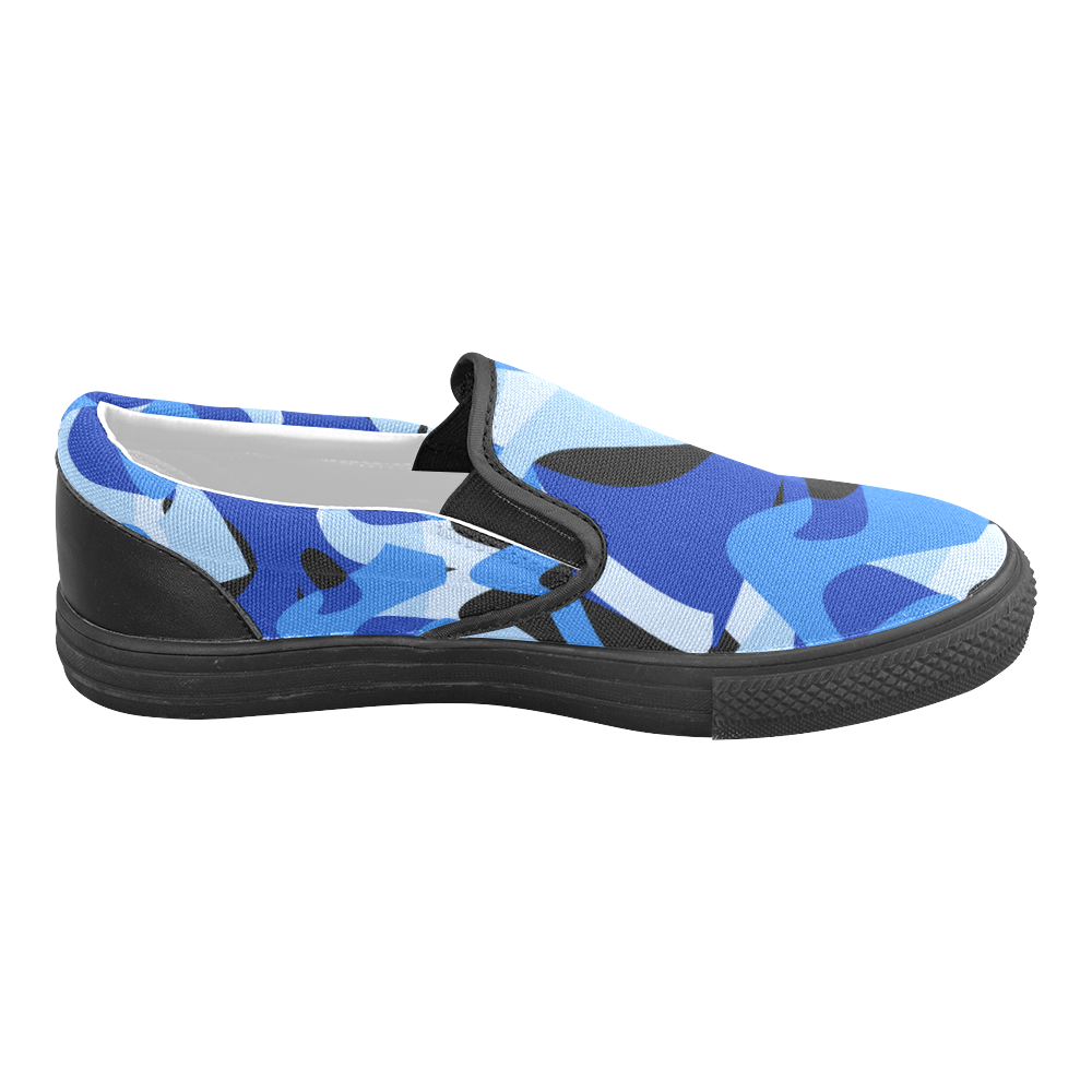 A201 Abstract Shades of Blue and Black Men's Slip-on Canvas Shoes (Model 019)