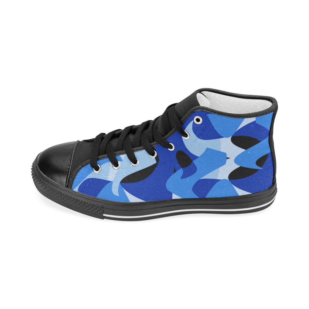A201 Abstract Shades of Blue and Black Women's Classic High Top Canvas Shoes (Model 017)