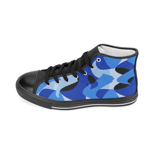 A201 Abstract Shades of Blue and Black Women's Classic High Top Canvas Shoes (Model 017)