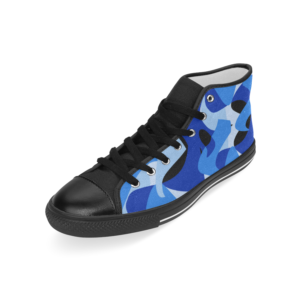 A201 Abstract Shades of Blue and Black Men’s Classic High Top Canvas Shoes (Model 017)