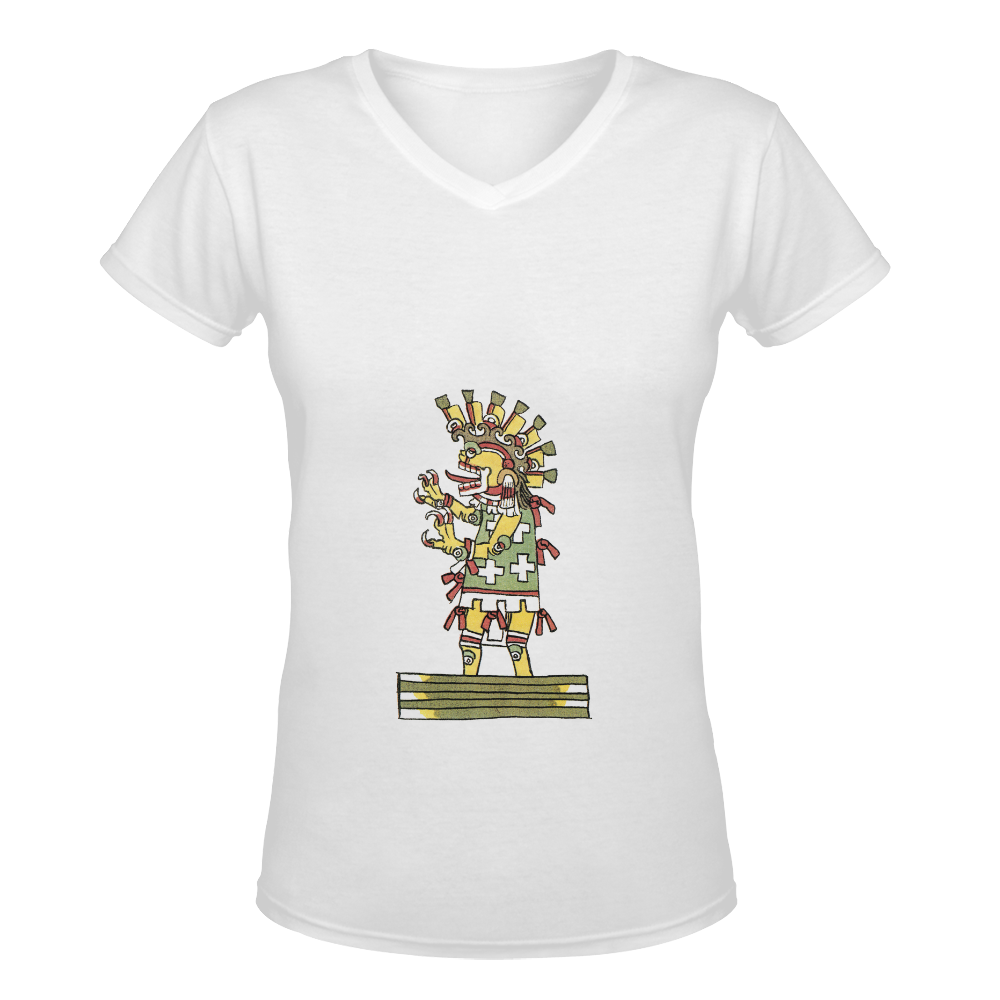 Pre-Columbian God Women's Deep V-neck T-shirt (Model T19)