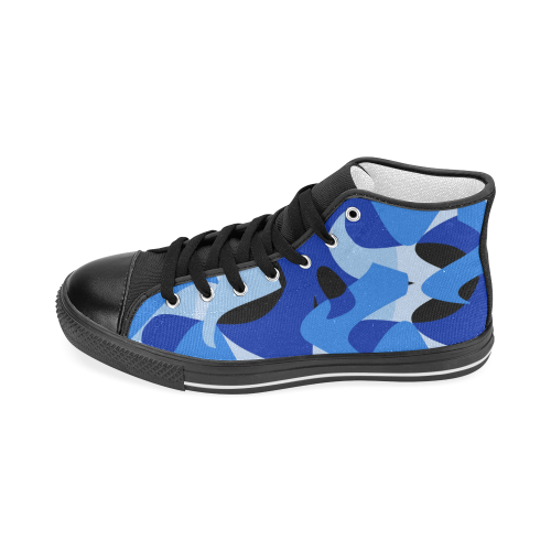 A201 Abstract Shades of Blue and Black Men’s Classic High Top Canvas Shoes (Model 017)