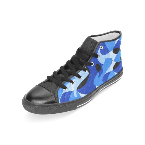 A201 Abstract Shades of Blue and Black Women's Classic High Top Canvas Shoes (Model 017)