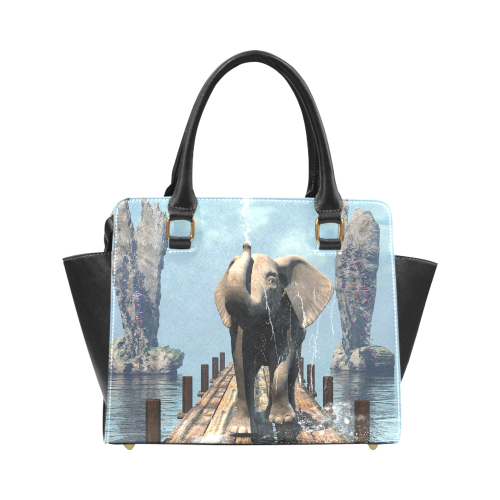 Elephant on a jetty Rivet Shoulder Handbag (Model 1645)