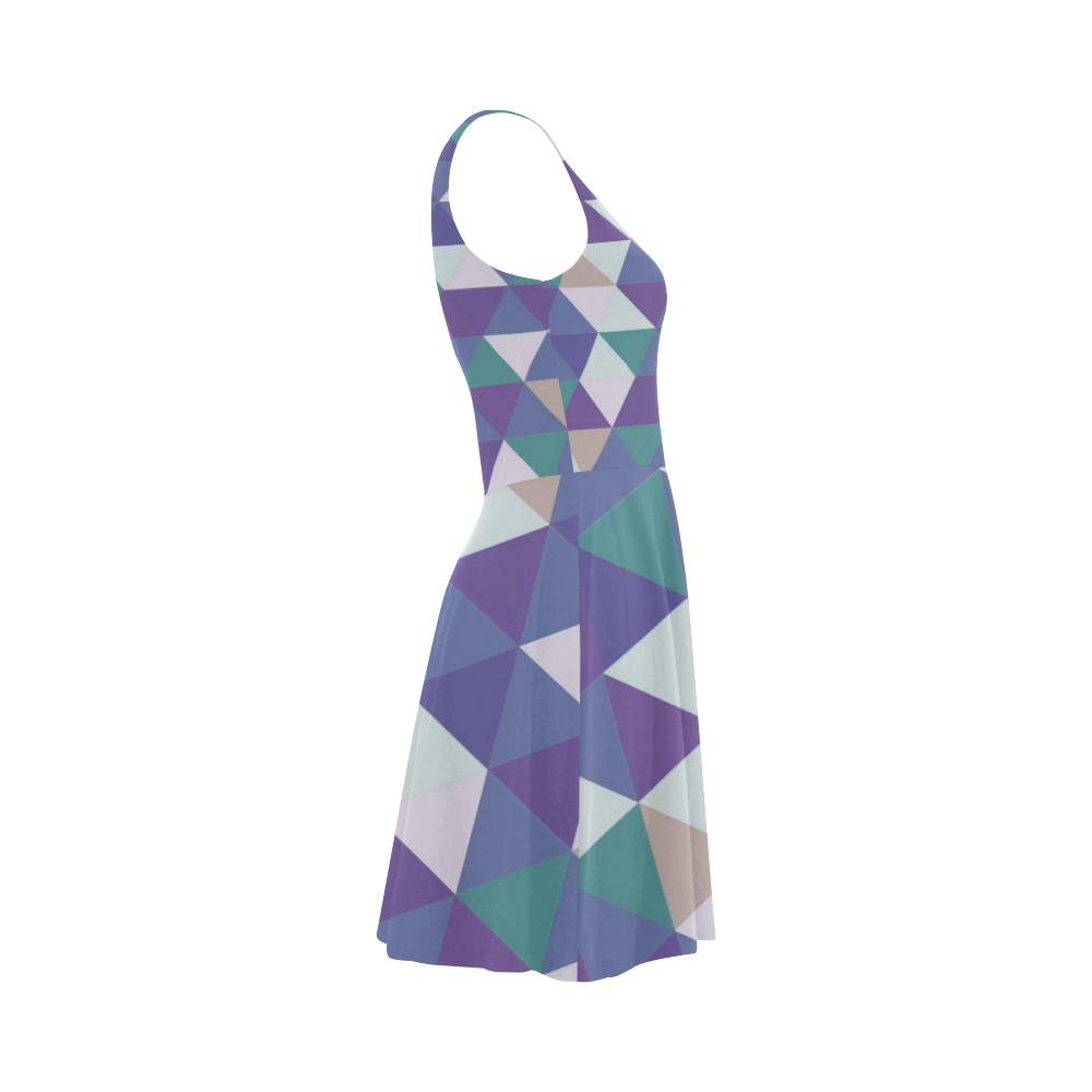 Purple Green Beige Abstract Triangles Atalanta Sundress (Model D04)