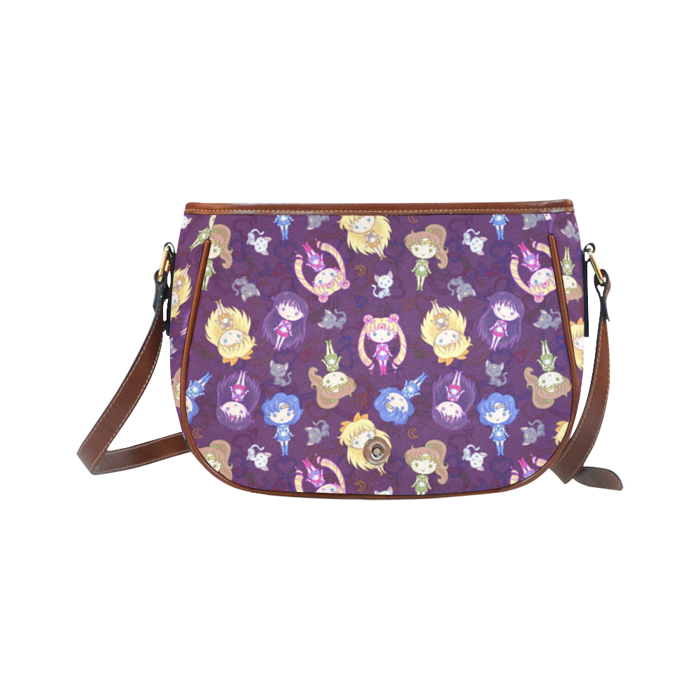 Cutie Moons Pattern (Dark) Saddle Bag/Small (Model 1649) Full Customization