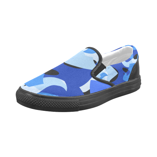 A201 Abstract Shades of Blue and Black Men's Slip-on Canvas Shoes (Model 019)